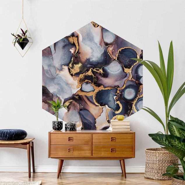 Papel pared dorado Marble Watercolour With Gold