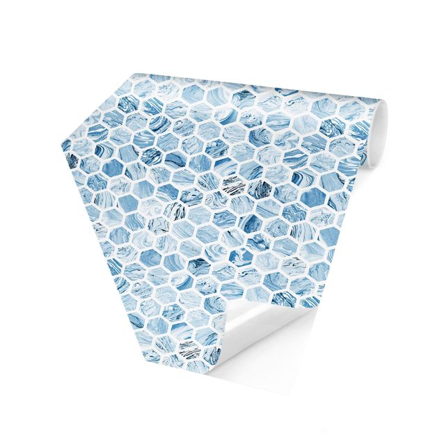 Papel pintado con patrones Marble Hexagons Blue Shades