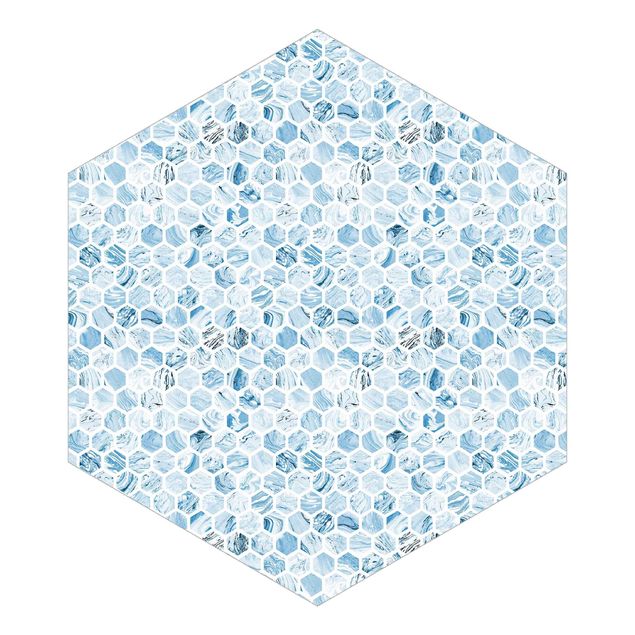 Papel pintado estilo industrial Marble Hexagons Blue Shades