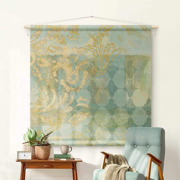 Tapices modernos Moroccan Collage In Gold And Turquoise