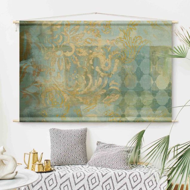 Tapices modernos para pared Moroccan Collage In Gold And Turquoise