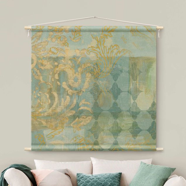 Tapices vintage Moroccan Collage In Gold And Turquoise