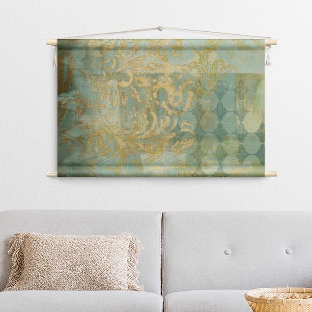 Tapices XXL Moroccan Collage In Gold And Turquoise