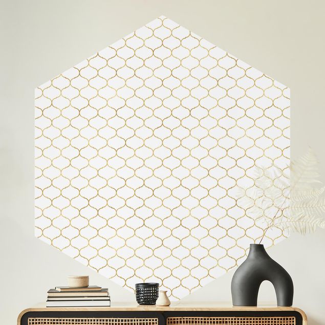 Papel pintado geométrico Moroccan Watercolour Line Pattern Gold