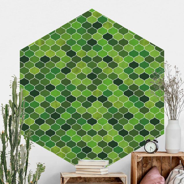 Papeles pintados geométricos Moroccan Watercolour Pattern Green