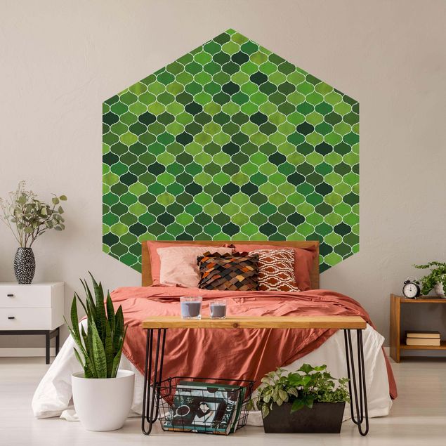 Papeles pintados modernos Moroccan Watercolour Pattern Green