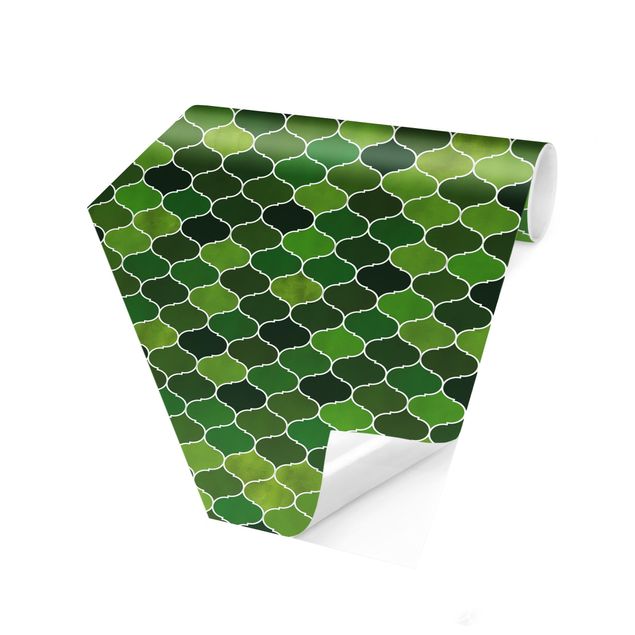 Papel pintado hexagonal Moroccan Watercolour Pattern Green