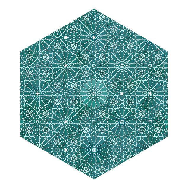Papel pared turquesa Moroccan Flower Pattern