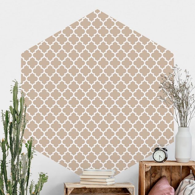 Papel pintado geométrico Moroccan Pattern With Ornaments In Front Of Beige