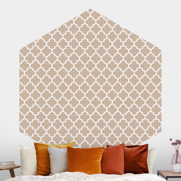 Papel pintado adornos Moroccan Pattern With Ornaments In Front Of Beige