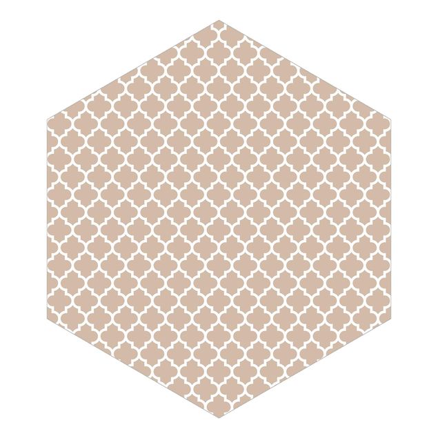 Papel pintado hexagonal Moroccan Pattern With Ornaments In Front Of Beige