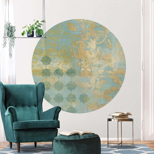 Papel pintado adornos Moroccan Collage In Gold And Turquoise II