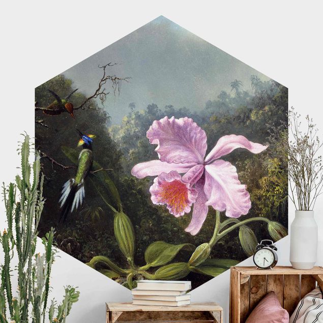 Papel pintado orquídeas Martin Johnson Heade - Still Life With An Orchid And A Pair Of Hummingbirds