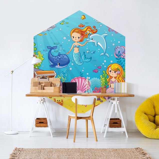 Papel pintado hexagonal Mermaid Underwater World