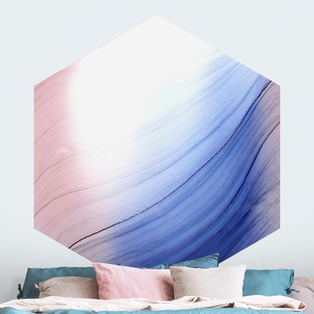 Papel pintado moderno Mottled Colours Blue With Light Pink