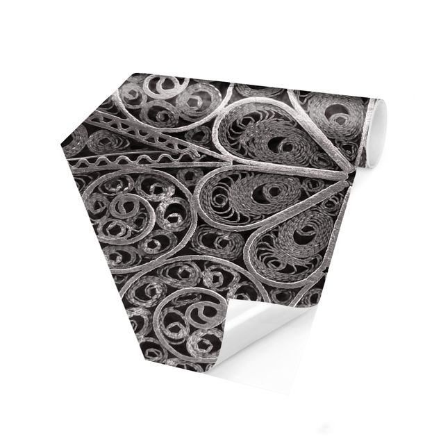 Papel pintado hexagonal Metal Ornamentation Mandala In Silver
