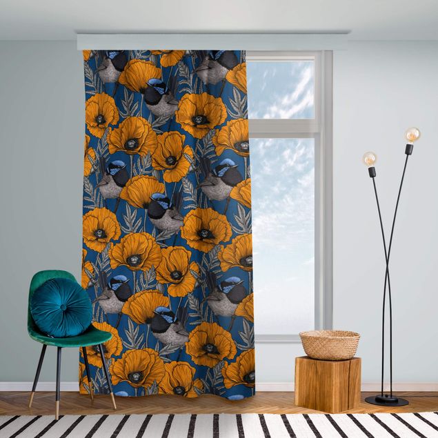 cortinas para sala modernas Poppies And Birds
