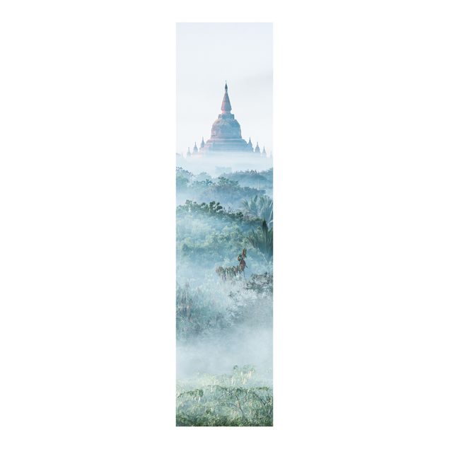 Paneles japoneses arquitectura y skyline Morning Fog Over The Jungle Of Bagan