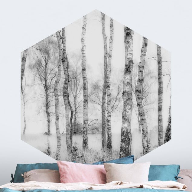 Papel pintado salón moderno Mystic Birch Forest Black And White