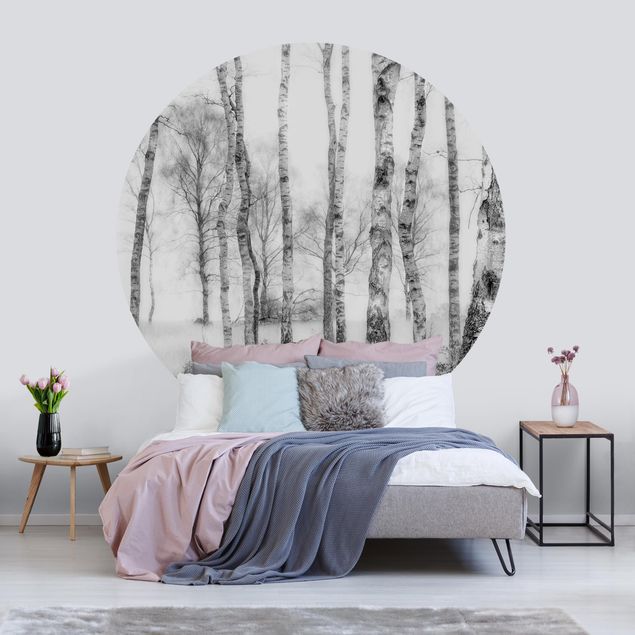 Papel pintado moderno Mystic Birch Forest Black And White