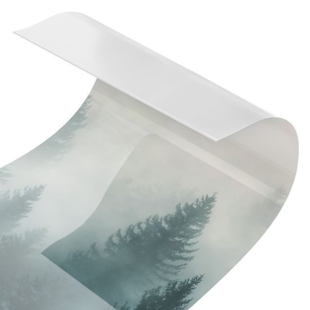 Duschrückwand - Nadelwald im Nebel
