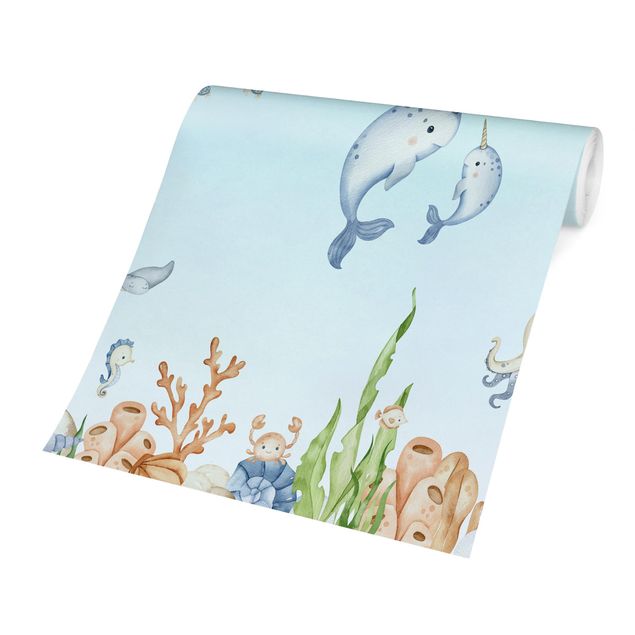 Papel pintado paisajes Narwhal family with friends