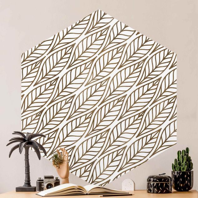 Papel pared flores Natural Pattern Leaves Gold
