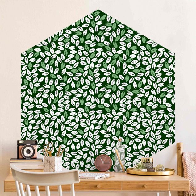Papel pintado floral Natural Pattern Rain Of Leaves In Green