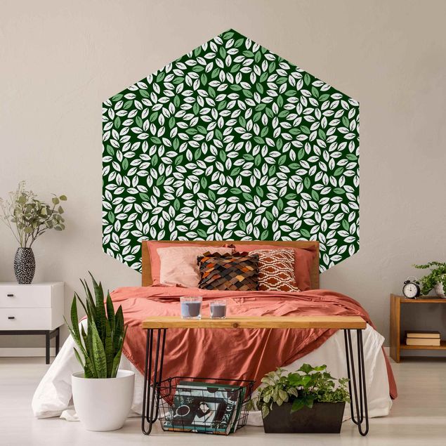 Papel pintado con patrones Natural Pattern Rain Of Leaves In Green