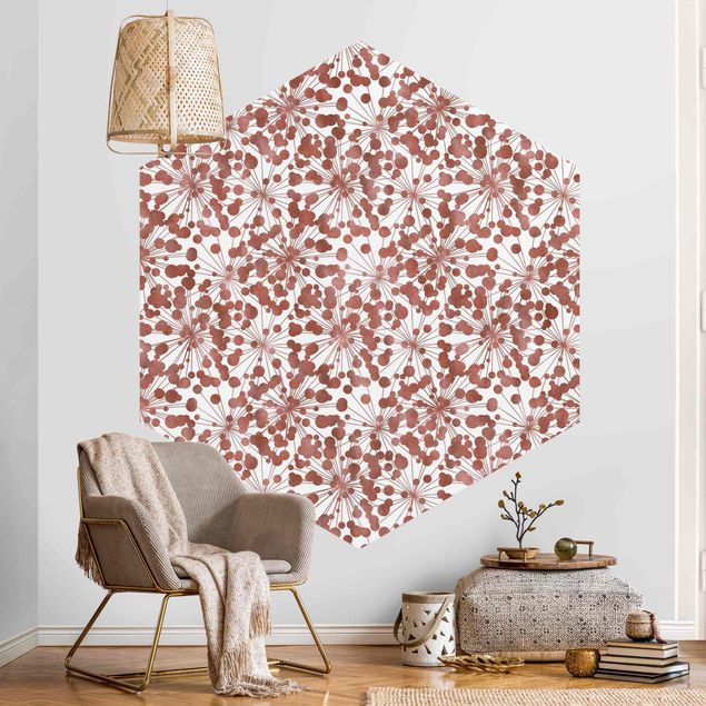 Papel pintado con patrones Natural Pattern Dandelion With Dots Copper