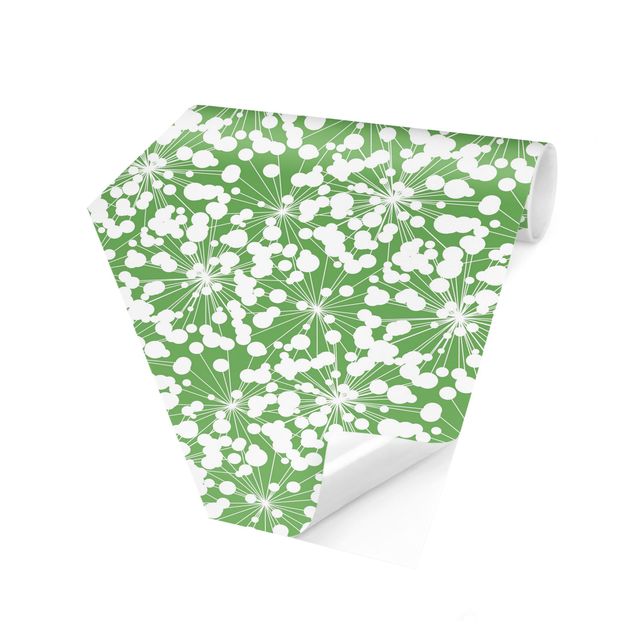 Papel pintado hexagonal Natural Pattern Dandelion With Dots In Front Of Green