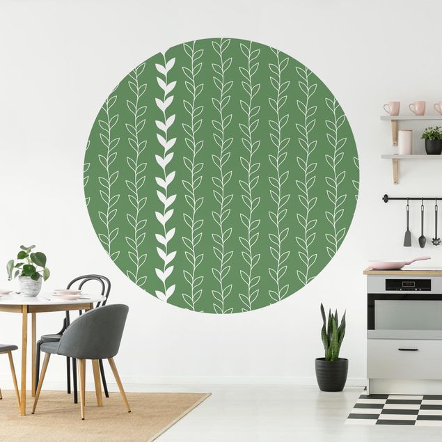 Papel pared flores Natural Pattern Tendril Lines On Green