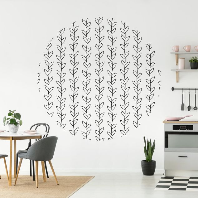Papel pared flores Natural Pattern Tendril Lines Black