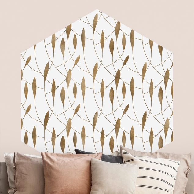 Papel pintado con patrones Natural Pattern Sweeping Leaves In Gold