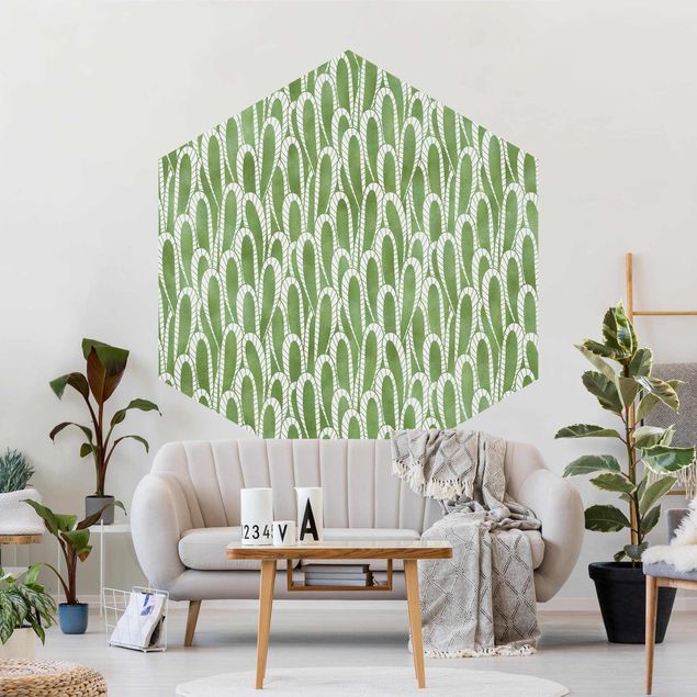 Papel pintado moderno Natural Pattern Succulents In Green