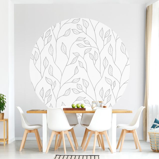 Papel pintado flores Natural Pattern Branches With Leaves In Grey