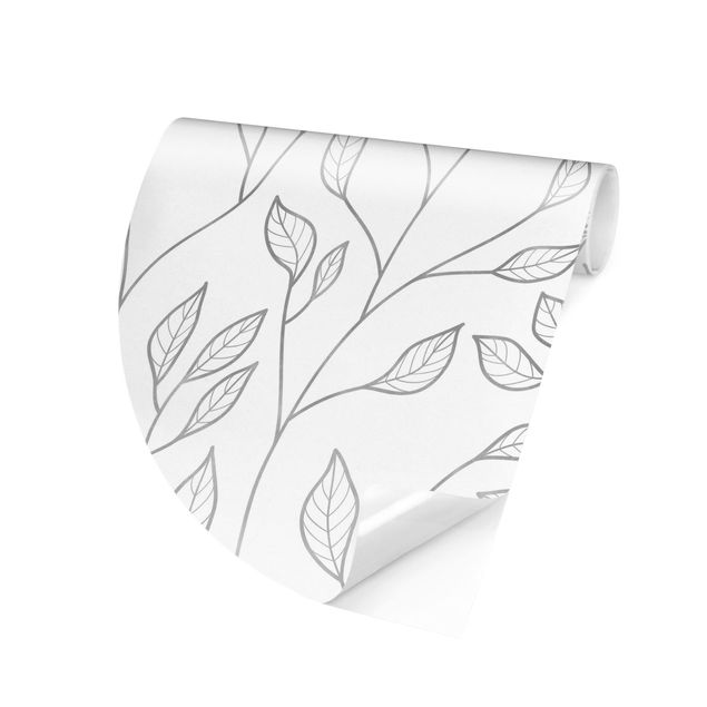 Papel pintado con patrones Natural Pattern Branches With Leaves In Grey