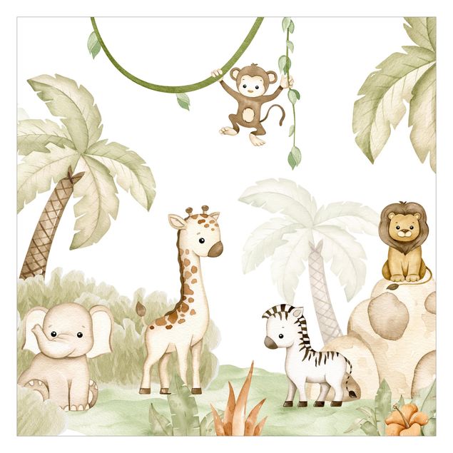 Papel pintado moderno Cute savannah animals at the edge of the jungle