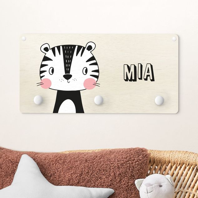 Decoración infantil pared Cute Tiger Cat With Customised Name