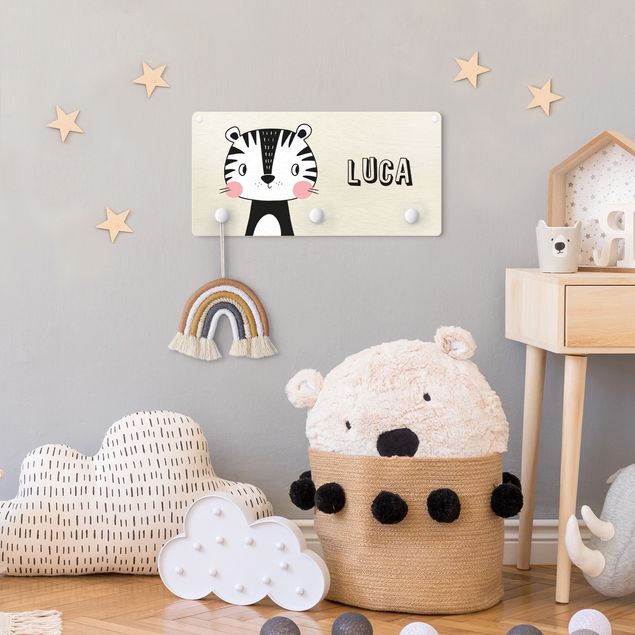 Percheros de pared con frases Cute Tiger Cat With Customised Name