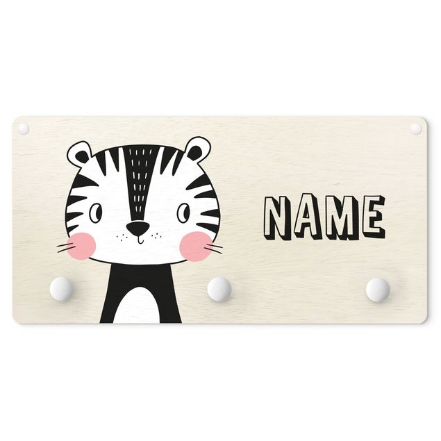 Perchero infantil animales Cute Tiger Cat With Customised Name
