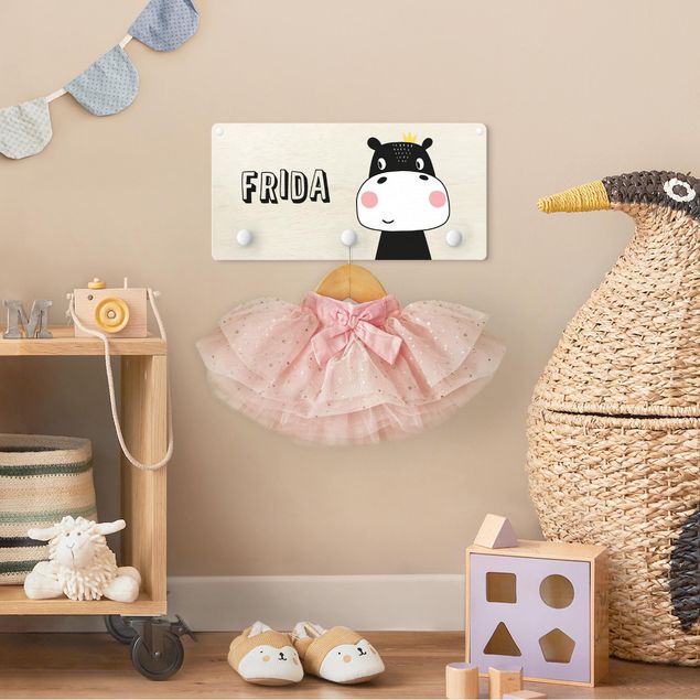 Percheros de pared con frases Cute Crowned Hippo With Customised Name
