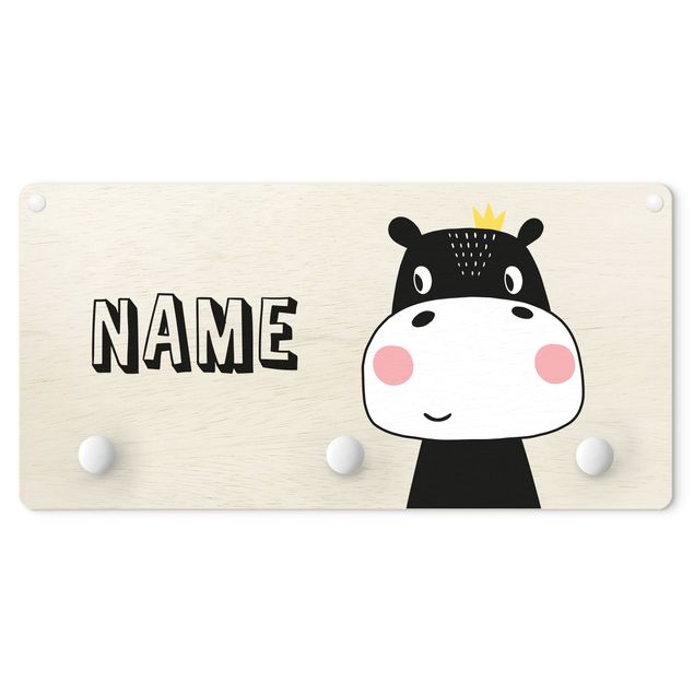 Perchero animales Cute Crowned Hippo With Customised Name