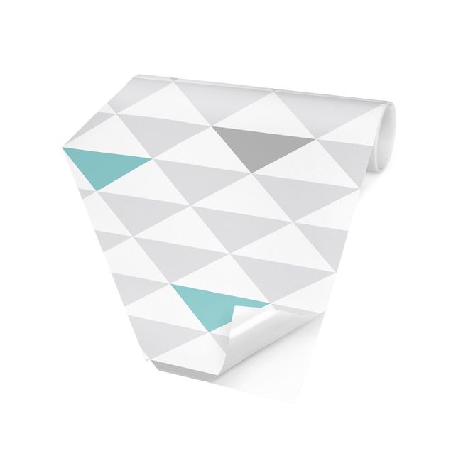 Papel pintado hexagonal No.YK64 Triangles Gray White Turquoise