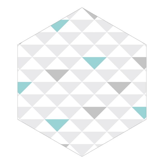 Papel pintado tonos grises No.YK64 Triangles Gray White Turquoise