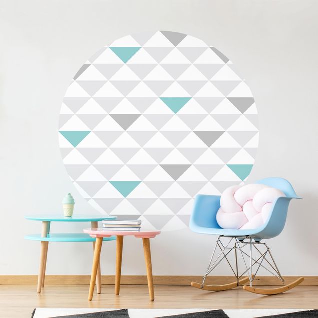 Papel pintado geométrico No.YK64 Triangles Grey White Turquoise