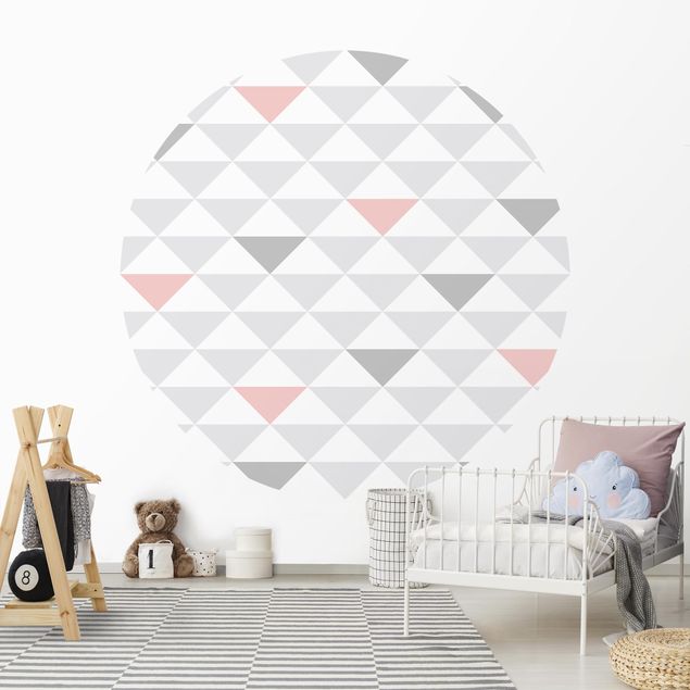 Papel pintado geométrico No.YK65 Triangles Grey White Pink