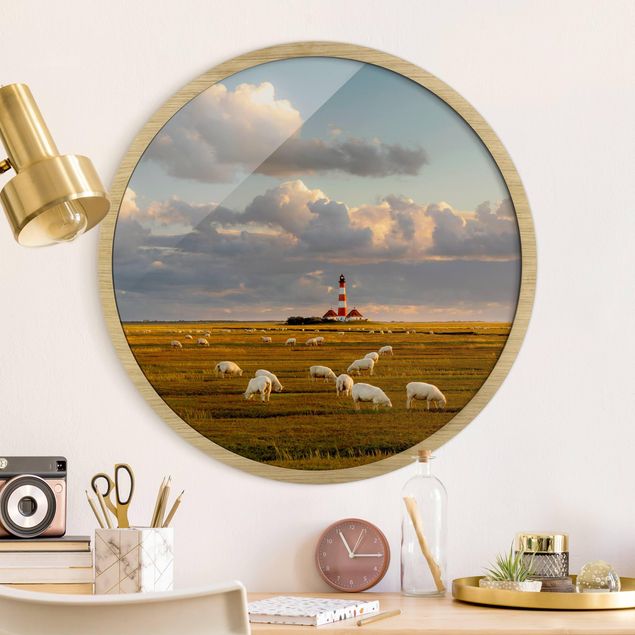 Cuadros paisajes North Sea Lighthouse With Flock Of Sheep