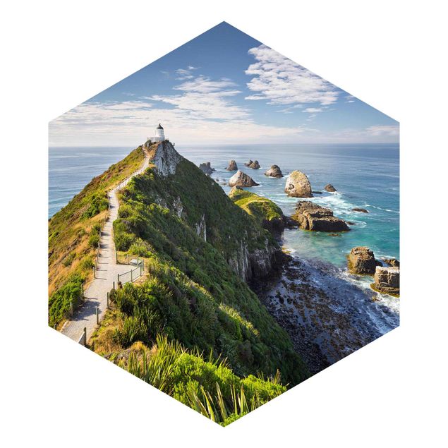 Papel pintado hexagonal Nugget Point Lighthouse And Sea New Zealand