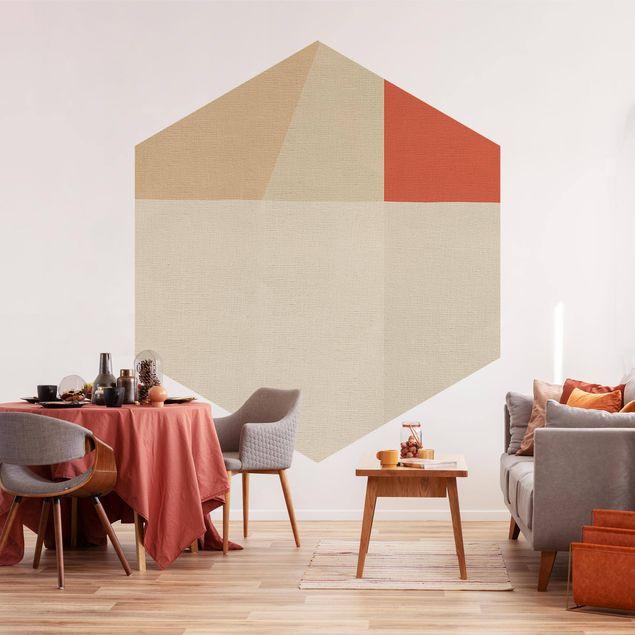 Papel pintado hexagonal Orange Square On Beige